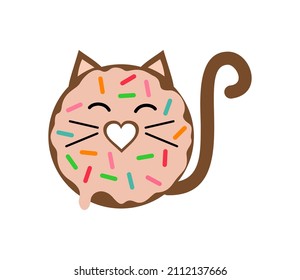 Cartoon donut cat character. Cute clipart for posters, shirts, tote bags, greeting cards, stickers.
Vector illustration.