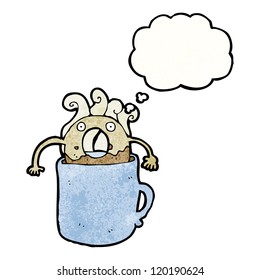 cartoon donut in coffee cup