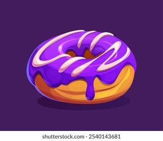 Cartoon donut, fast food chocolate bakery. Sweet doughnut dessert, cartoon vector frosted donut snack or glazed pastry confectionery. Street takeaway cafe tasty dessert or meal