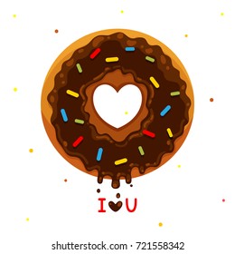 Cartoon donut with heart, background for Valentine's day, for donut lovers, on the day of the donut, vector.