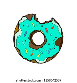  Cartoon Donut isolated icon. Donut vector. Hand draw illustration donut.