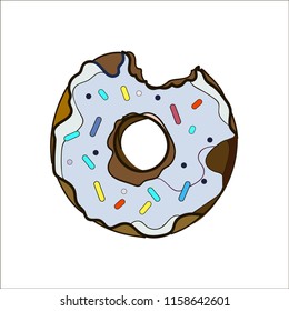  Cartoon Donut isolated icon. Donut vector. Hand draw illustration donut.