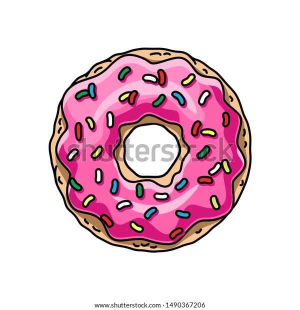 Cartoon Donut With Pink Glaze Vector Illustration 5849