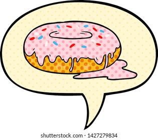 cartoon donut with speech bubble in comic book style