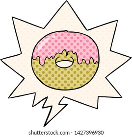 cartoon donut with speech bubble in comic book style