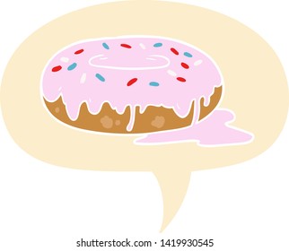 cartoon donut with speech bubble in retro style