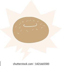 caricatura de donut con burbuja de habla en estilo retro