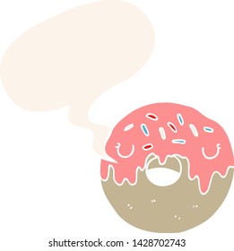 rosquinha de desenho animado com balão de fala em estilo retrô