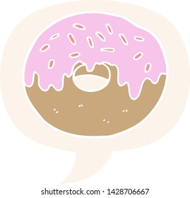 caricatura de donut con burbuja de habla en estilo retro