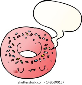 cartoon donut with speech bubble in smooth gradient style