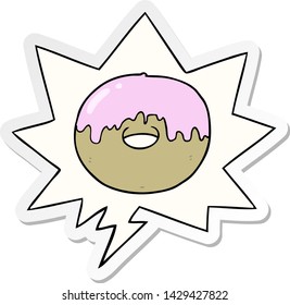 caricatura de donut con pegatina de burbuja de habla