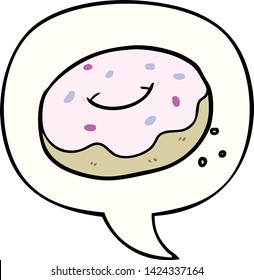 caricatura de donut con salpicaduras con burbuja de habla
