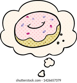 cartoon donut with thought bubble in comic book style