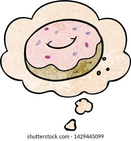 caricatura de donut con burbuja de pensamiento al estilo de textura gruesa
