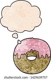 caricatura de donut con burbuja de pensamiento al estilo de textura gruesa
