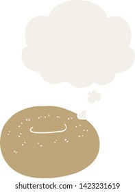 cartoon donut with thought bubble in retro style