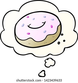 caricatura de donut con burbuja de pensamiento en un estilo de gradiente suave