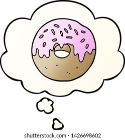 cartoon donut with thought bubble in smooth gradient style