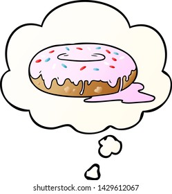 caricatura de donut con burbuja de pensamiento en un estilo de gradiente suave