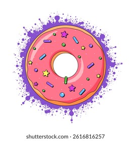Cartoon Donut vector illustration. Perfect Donut isolated transparent background. Doughnut on contemporary grunge texture backdrop for sweetshop. EPS 10