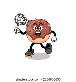Cartoon of donuts catching a butterfly , character design