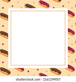 cartoon donuts frame background for bakery or pasrty vector for blank, price or social media mock up or bithday, wedding party invitation