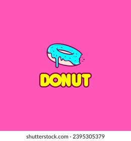 diseño del logo de caricatura donuts. Ilustración vectorial del estilo de dibujos animados de donut. vector de diseño de logotipo moderno