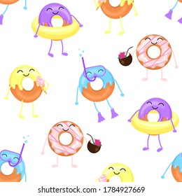 Cartoon donuts. Seamless pattern. Vector illustration isolated on a white background.