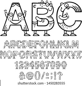 Cartoon Doodle Alphabet Font Eyes Smiles Stock Vector (Royalty Free ...