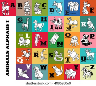 cartoon doodle animals alphabet.