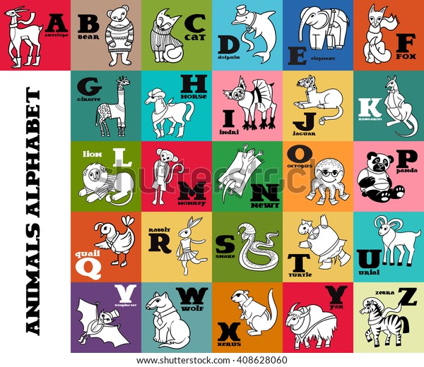 cartoon doodle animals\
alphabet.