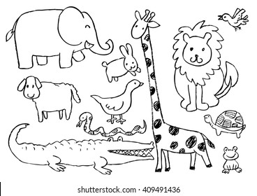 Cartoon doodle animals  Vector illustration 