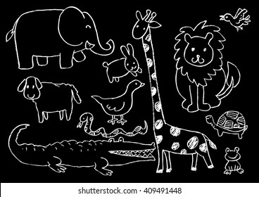 Cartoon doodle animals. Vector illustration.