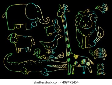 Cartoon doodle animals. Vector illustration.
