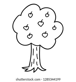 Cartoon Doodle Apple Tree Isolated On White Background. Vector Illustration. 