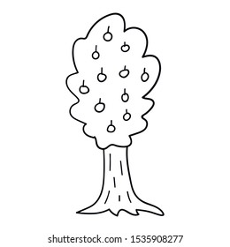 Cartoon doodle apple tree isolated on white background. Vector illustration.   