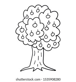 Cartoon doodle apple tree isolated on white background. Vector illustration.   