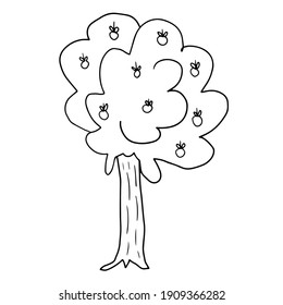 Cartoon doodle apple tree isolated on white background. Vector illustration. 