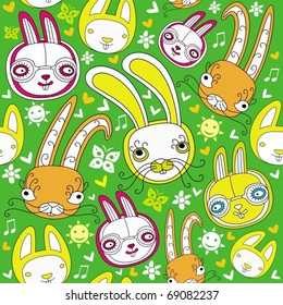 Cartoon doodle background with colorful bunnies. Rabbit is a symbol of 2011 year, according to the Chinese calendar.