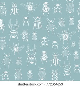 cartoon doodle beetles insects vector seamless pattern