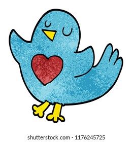cartoon doodle bird with heart