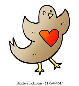 cartoon doodle bird with love heart