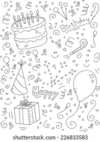 A cartoon doodle with a birthday theme.