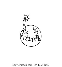 Dibujo de línea continua de explosión de bomba de garabato de dibujos animados, texto de caligrafía de bang, nubes cómicas de boom bang, nube de explosión de dinamita de Vector. Explosión de bomba, explosivo TNT, Ilustración vectorial aislada.