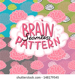 Cartoon doodle brain seamless pattern. 