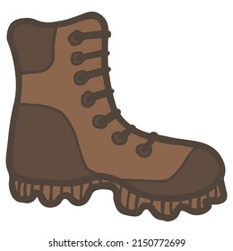 Cartoon Doodle Of A Brown Hiking Boot. Simple Vector Color Flat Icon Isolated On Transparent Background