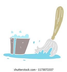 Cartoon-Doodle-Eimer und -Mopp