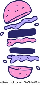 cartoon doodle burger in bright neon colors