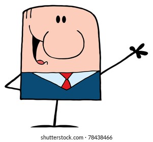 Cartoon Doodle Businessman Waving A Greeting