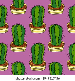 Cartoon Doodle Kaktus nahtloses Muster. Blumenhintergrund. Cute Cartoon tropischen Element.